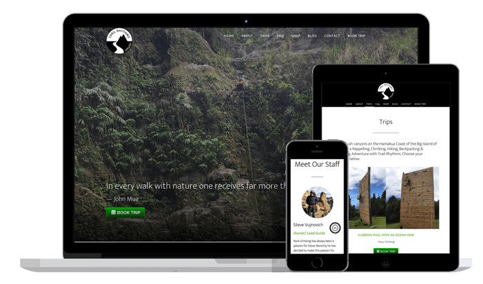 Trail Rhythms website displayed on 3 electronic devices