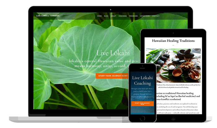 Lani Yamasaki website displayed on 3 electronic devices