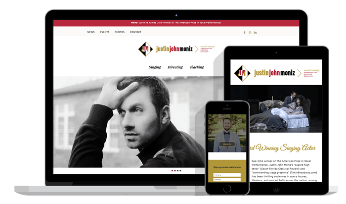 Justin John Moniz Website on three different mobile devices