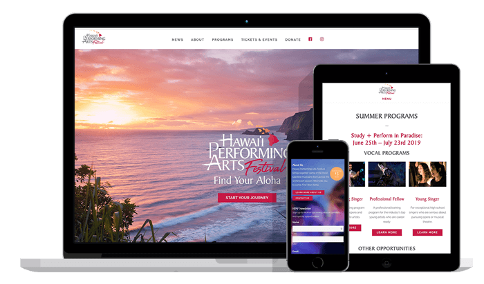 Hawaii Performing Arts Festival mobile responsive website on three devices
